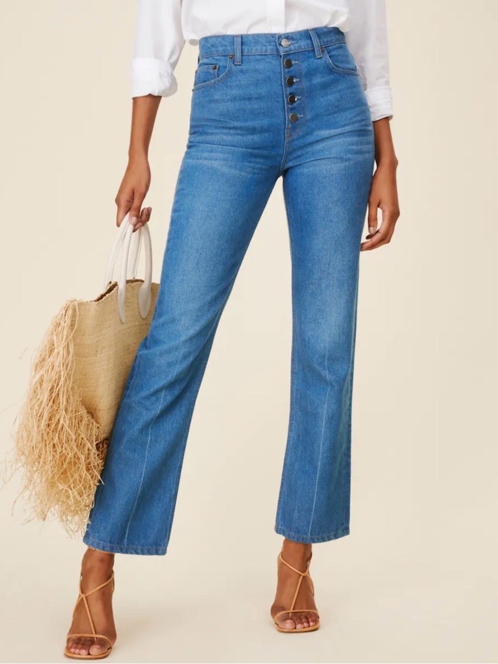 Reformation Cynthia Button Fly High Rise Straight Jeans (Zenia) - size 25